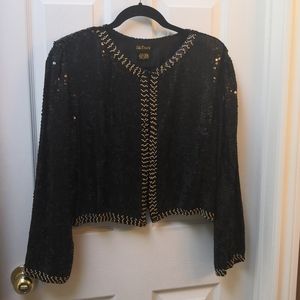 Vintage Sequined Black and Gold Jacket, sz M